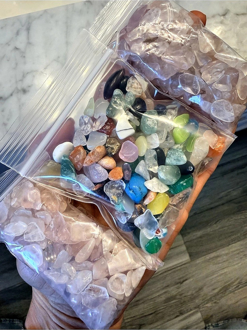 Two Rose Quartz and one Multicolor Polished Stone Assortment